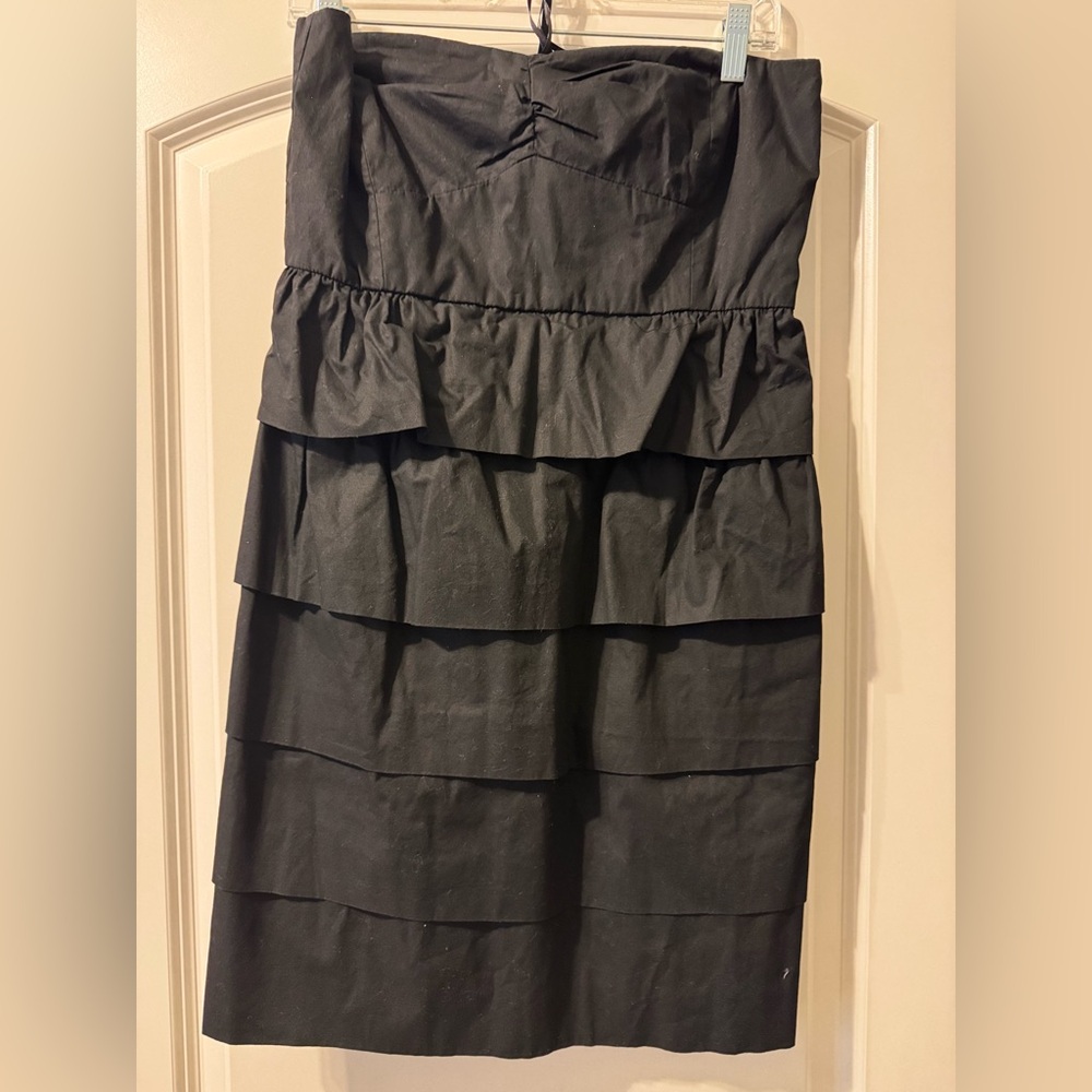 J. Crew Factory Black Strapless Ruffled Sheath Dress